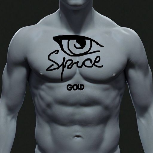 Эскиз на 3D модели: глаз и надпись «Spice Gold»