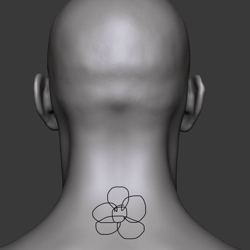 Эскиз на 3D модели: линейный цветок на шее